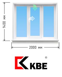 Пластиковое окно трехстворчатое kbe 58 мм в Белгороде